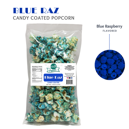 Small Batch Gourmet Candy Blue Raz, Blue Raz Candy Popcorn, Candy Popcorn