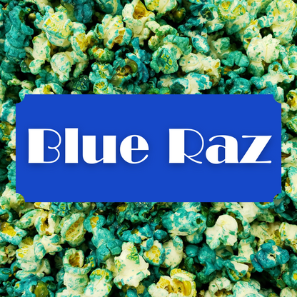 Small Batch Gourmet Candy Blue Raz, Blue Raz Candy Popcorn, Candy Popcorn